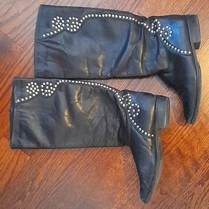 Vintage leather boots with studs, size 8, black